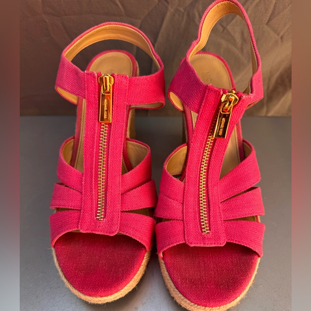 Michael Kors Women's Berkley Woven Espadrille Wedge Sandals Pink Sz 8.5